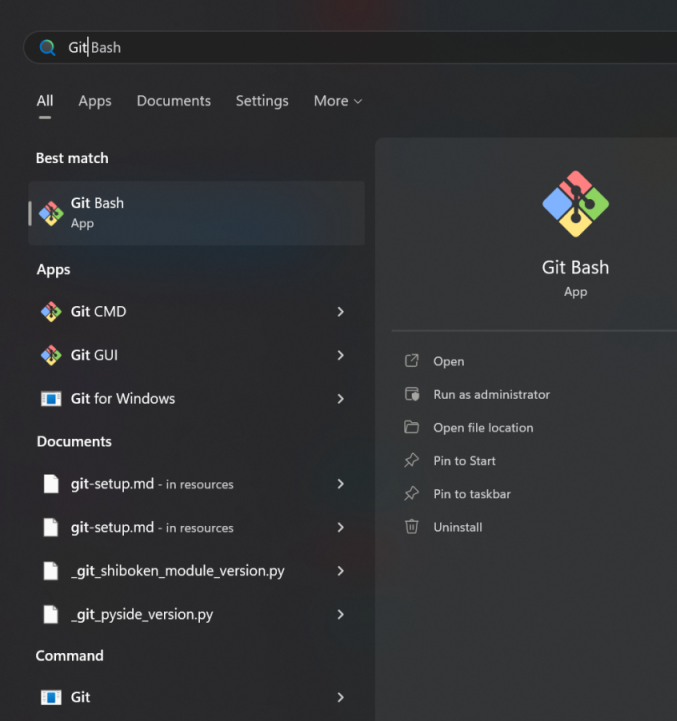 On Windows, search for `Git Bash` in the Start Menu.