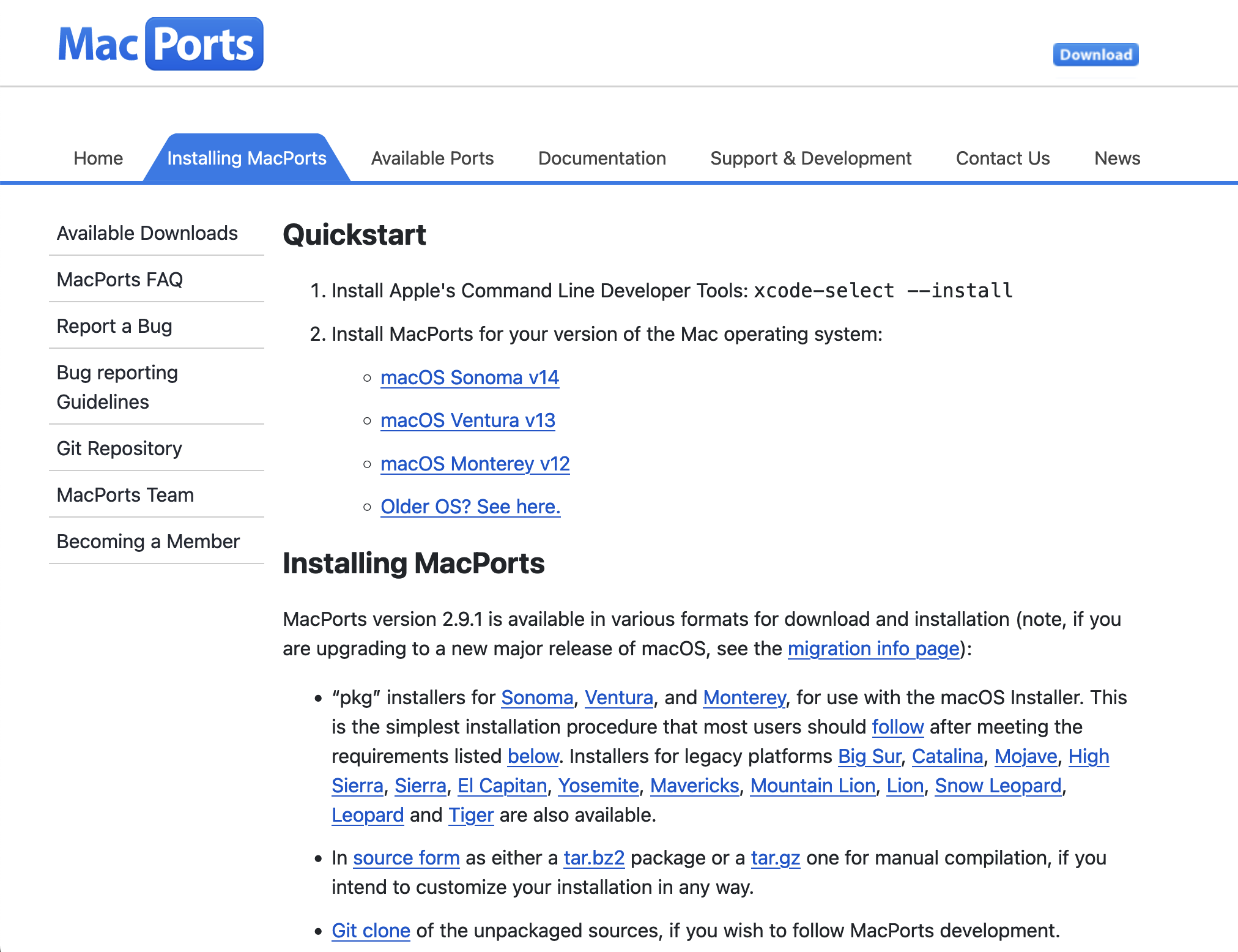 Oficial Installation Webpage of MacPorts